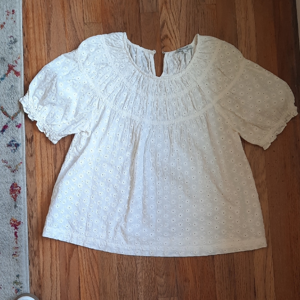 Madewell Floral Embroidered Smock Neck Top Small